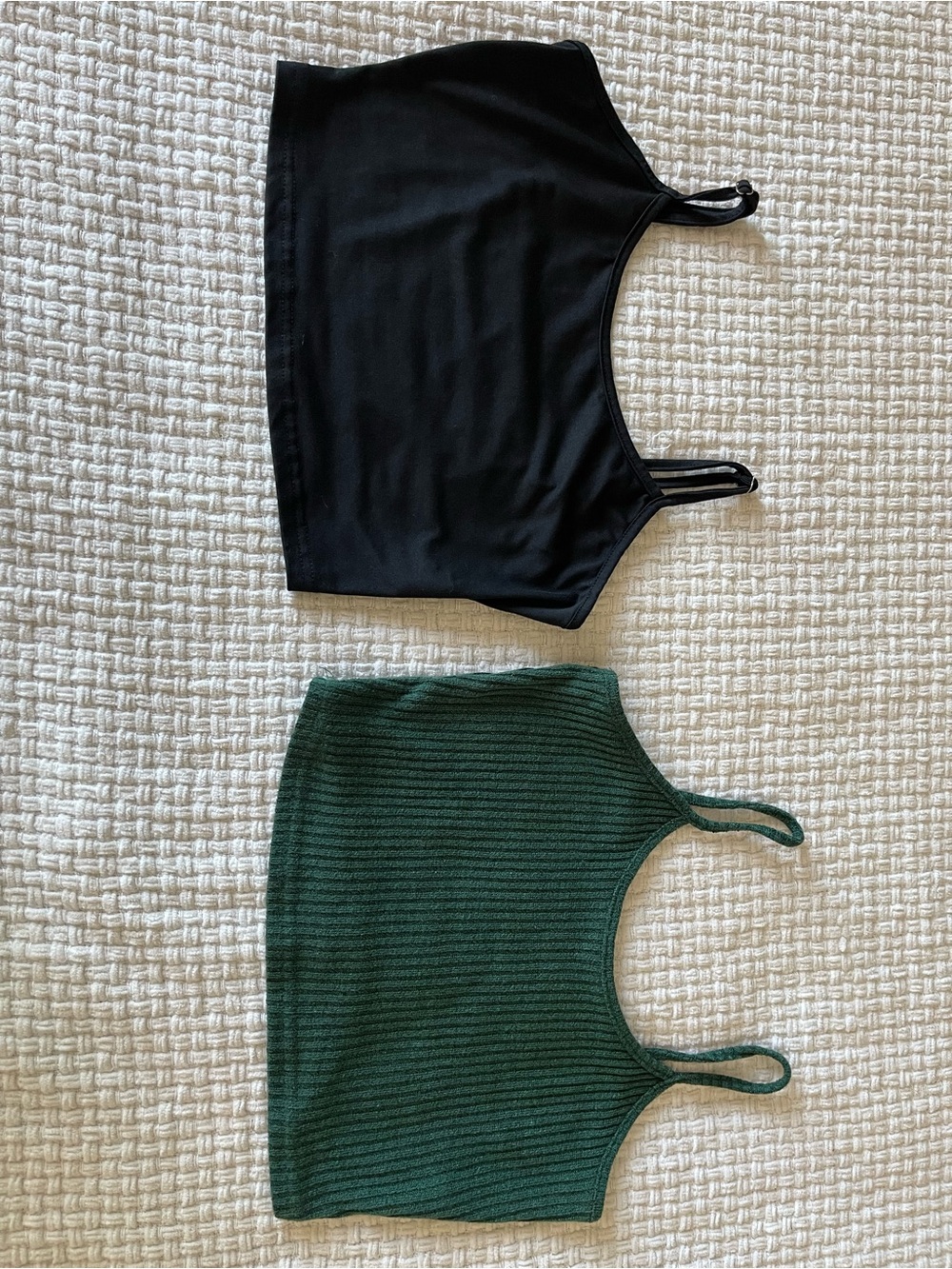 Black Crop Tank & Forest Green Ribbed Crop Tank Set